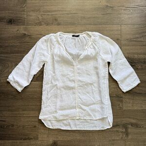 Lungo L’Arno White LINEN V Neck Blouse Top size Small Women